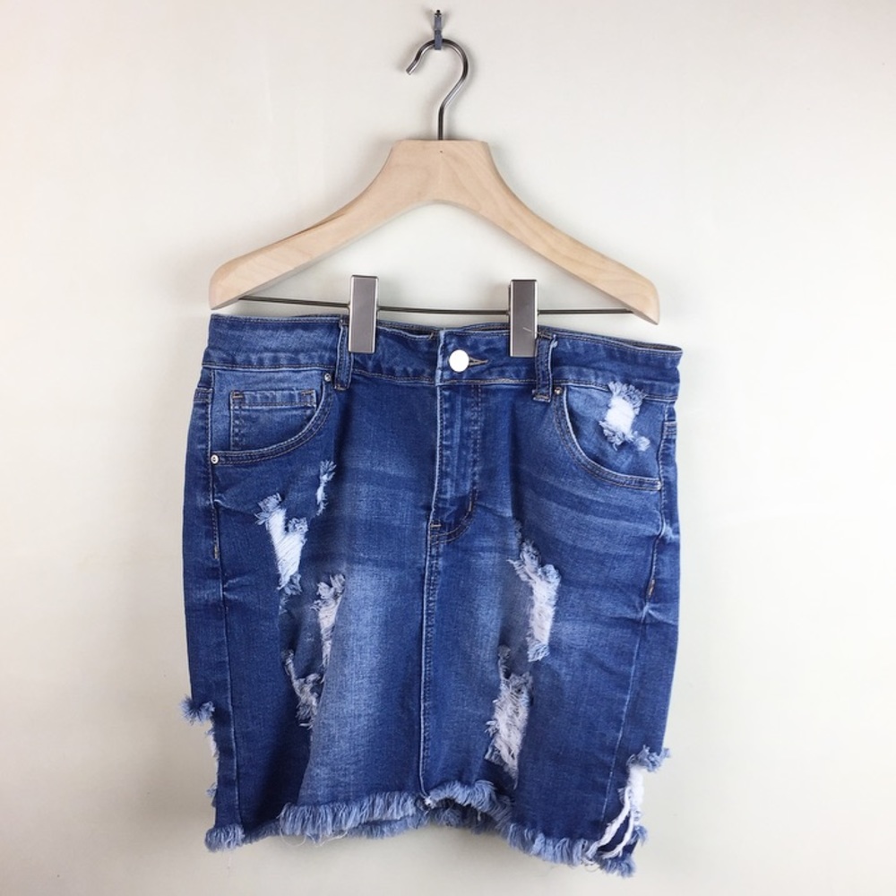 Wax Jean Distressed Denim Skirt